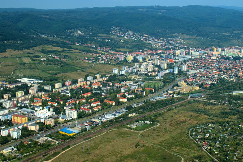 Oblast Bratislavy na Slovensku pohled z malého letadla 12.9.2020