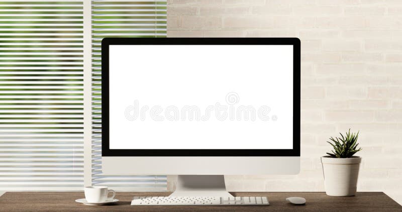 Area di lavoro minimalista con accenti naturali e rendering leggero 3d. illustrazione di stock