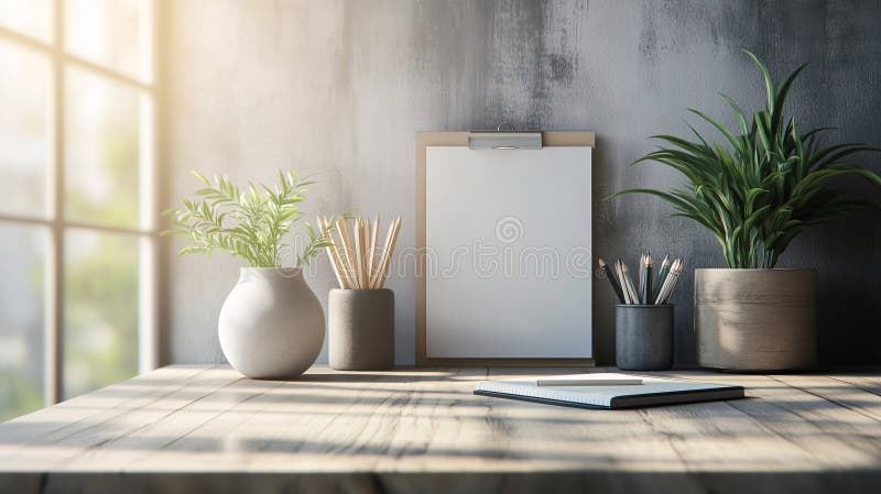 Area di lavoro minimalista con luce naturale royalty illustrazione gratis