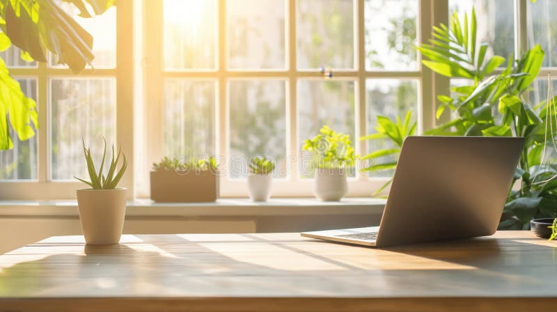 Area di lavoro minimalista con luce naturale illustrazione di stock