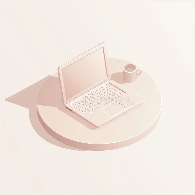 Area di lavoro minimalista con notebook e Coppa del Caffè a tavola rotonda royalty illustrazione gratis