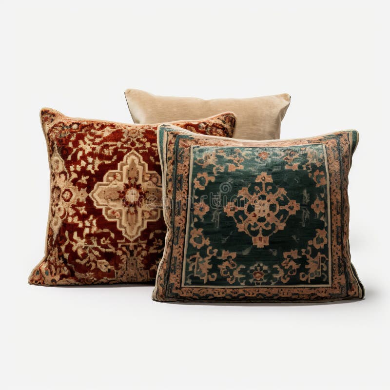 High Definition Area Rugs Cushions on White Background Isolated Stock