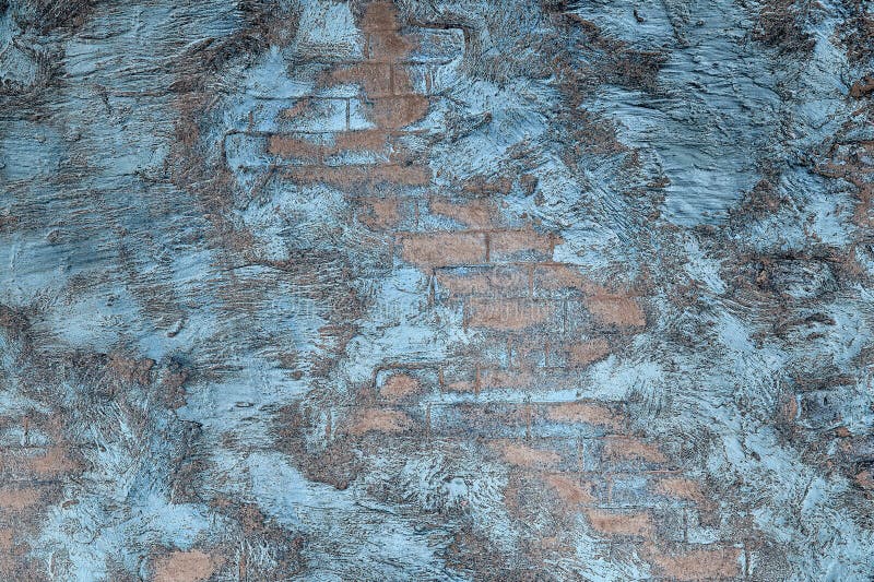 Beige Copper Brick Wall with Silver Blue Waves Spots for Text and Decor