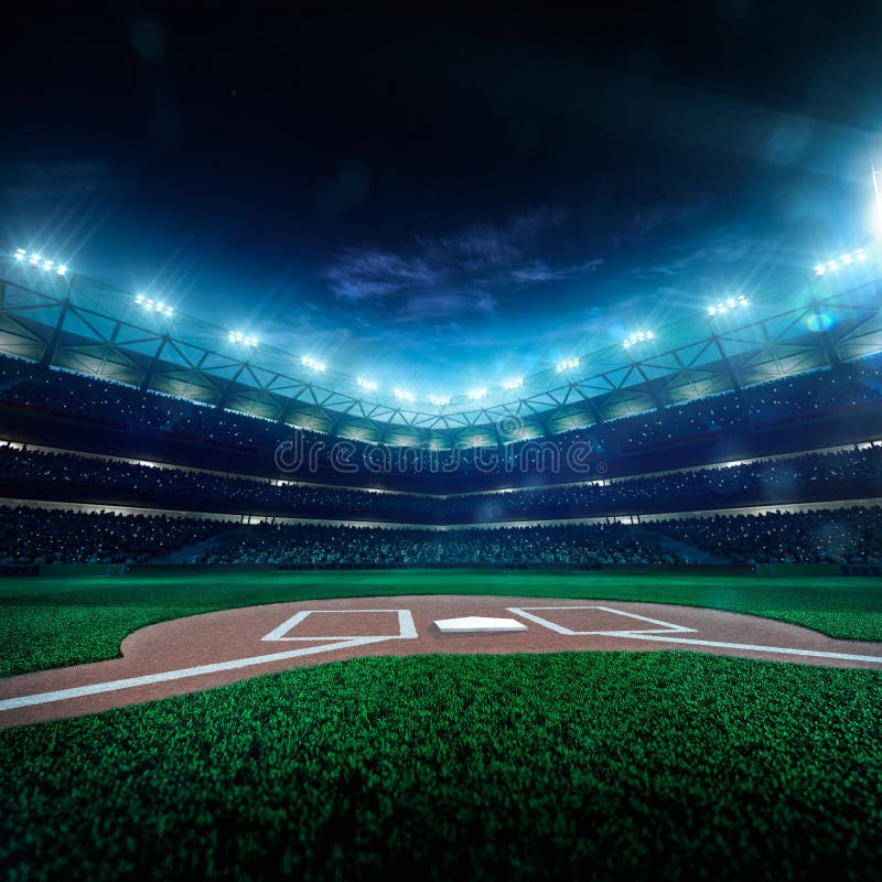 Arena magnífica del béisbol profesional en noche