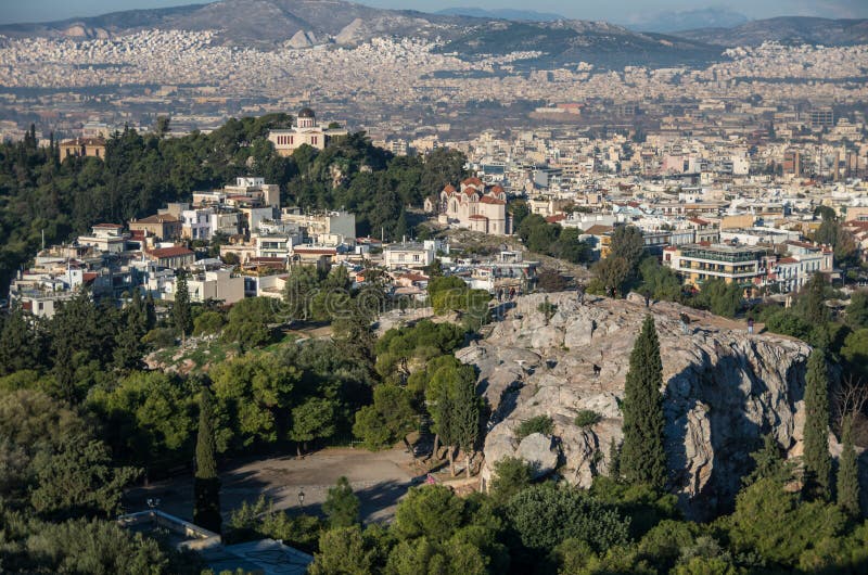Areopagus Mars Hill Overlooking National Observatory of Athens Stock
