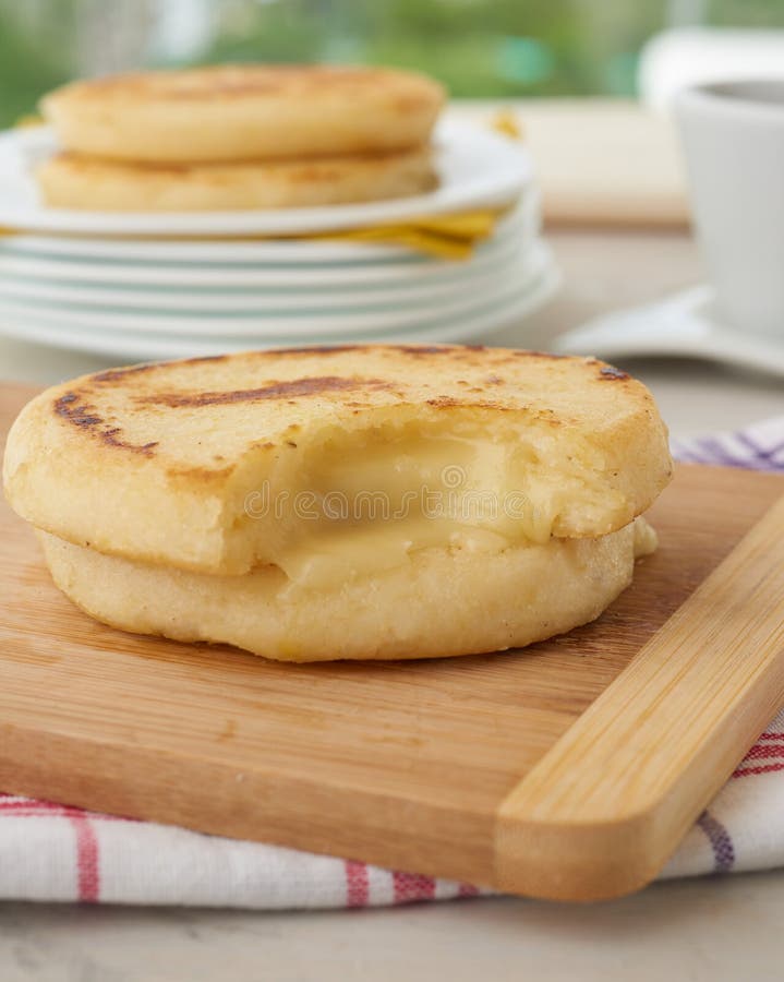 Ham and cheddar arepa stock photo. Image of breakfast 12039214