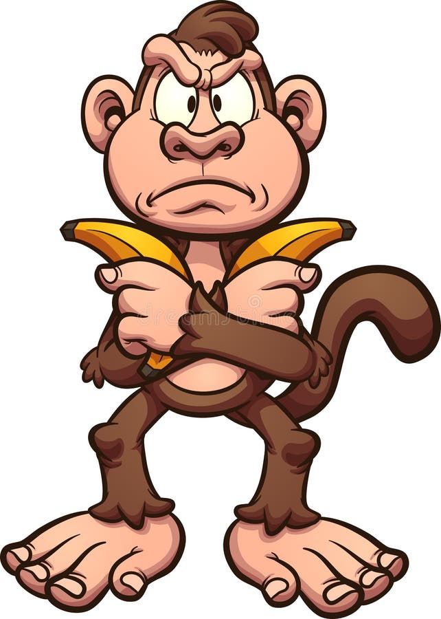 Arg karikatyrapa som hÃ¥ller ett par bananer över den Anargi karikatyrapa som hÃ¥ller ett par bananer över den. vektor illustrationer