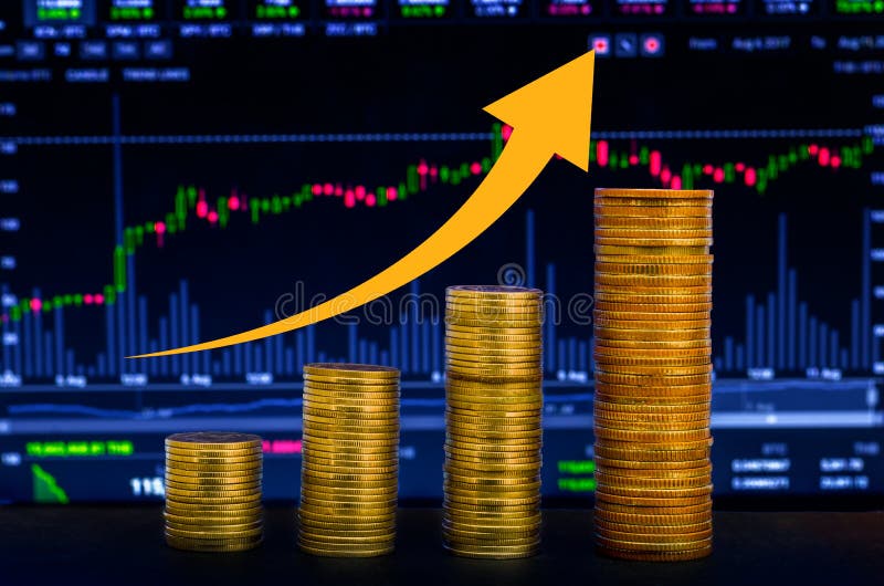 Argent d'or d'économie de croissance d'argent de médaille de Bitcoin Pièces de monnaie supérieures montrées le concept du graphiq images stock Argent d'or d'économie de croissance d'argent de médaille de Bitcoin Pièces de monnaie supérieures montrées le concept du graphiq images stock