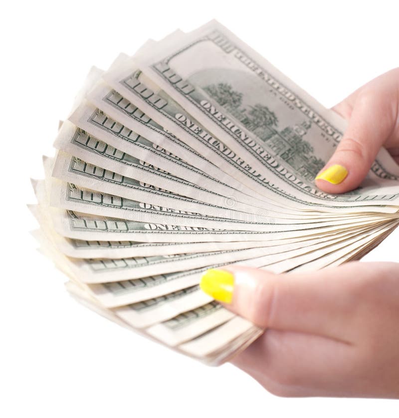 Argent dans des mains, d'isolement photos stock