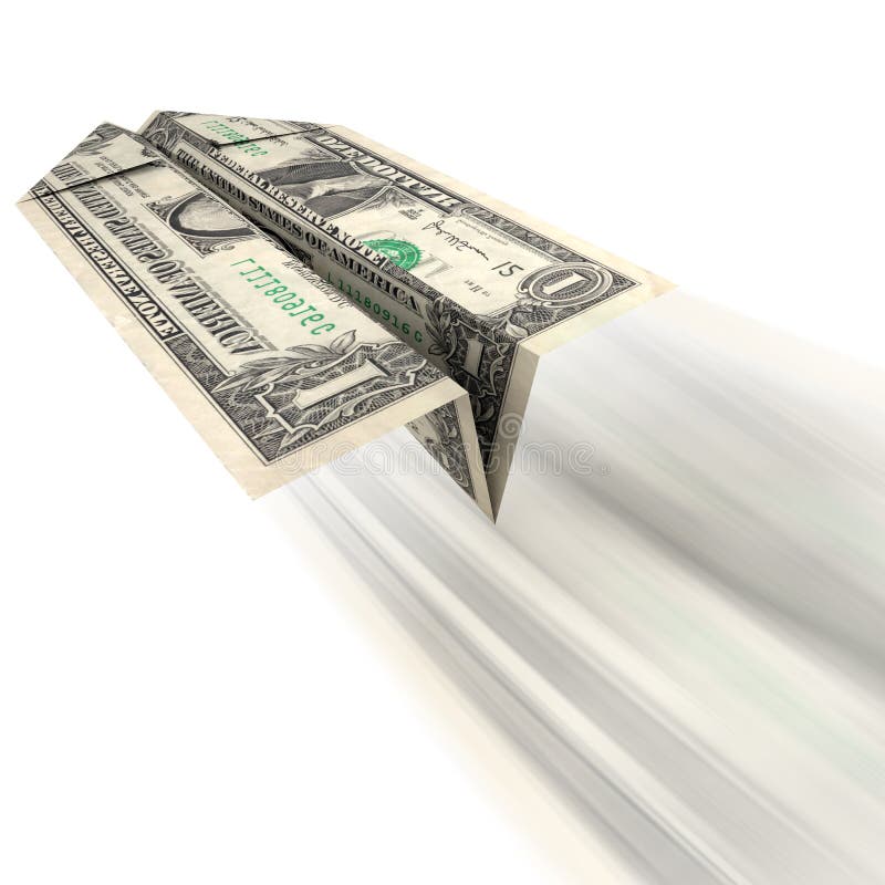 An illustration of a US dollar bill folded into a paper airplane and thrown as related to frivolous spending or expensive debt with little or no return. An illustration of a US dollar bill folded into a paper airplane and thrown as related to frivolous spending or expensive debt with little or no return.