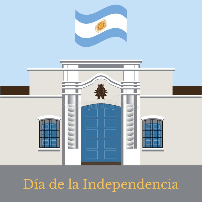  Día de la Independencia Argentina.  Julio, Bandera de Argentina.  Casa Tucumana.  Colección de ilustraciones