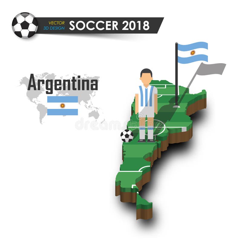 Argentina national soccer team . Football player and flag on 3d design country map . isolated background . Vector for internationa royalty free illustration Argentina national soccer team . Football player and flag on 3d design country map . isolated background . Vector for internationa royalty free illustration