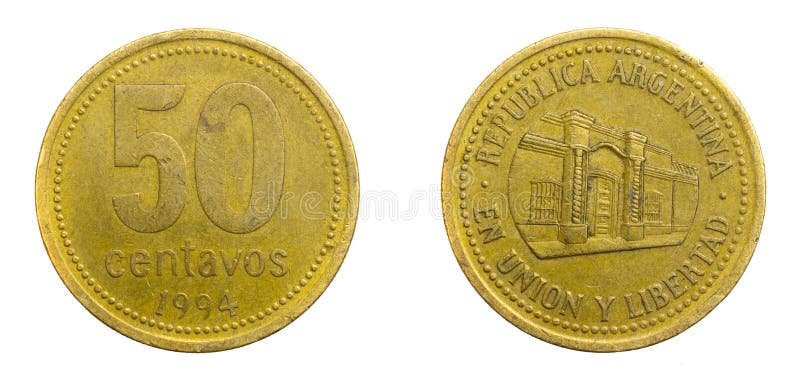 Argentina fifty centavos coin on a white isolated background. Argentina fifty centavos coin on a white isolated background.