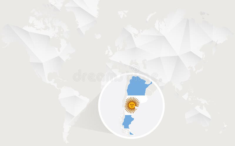 Argentyna mapa z flagą w konturze na białej poligonalnej Światowej mapie ilustracji Argentyna mapa z flagą w konturze na białej poligonalnej Światowej mapie ilustracji