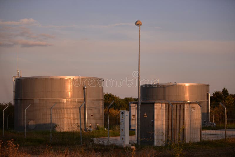 Arges Romania - 09 26 2020: drinking water tank to supply houses financed from European funds. barometric pressure watch