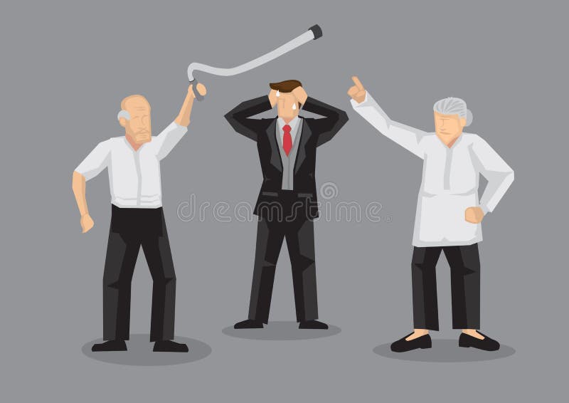 Argumento velho dos povos e forçado acima do mediador Cartoon Vetora Illustration ilustração stock Argumento velho dos povos e forçado acima do mediador Cartoon Vetora Illustration ilustração stock