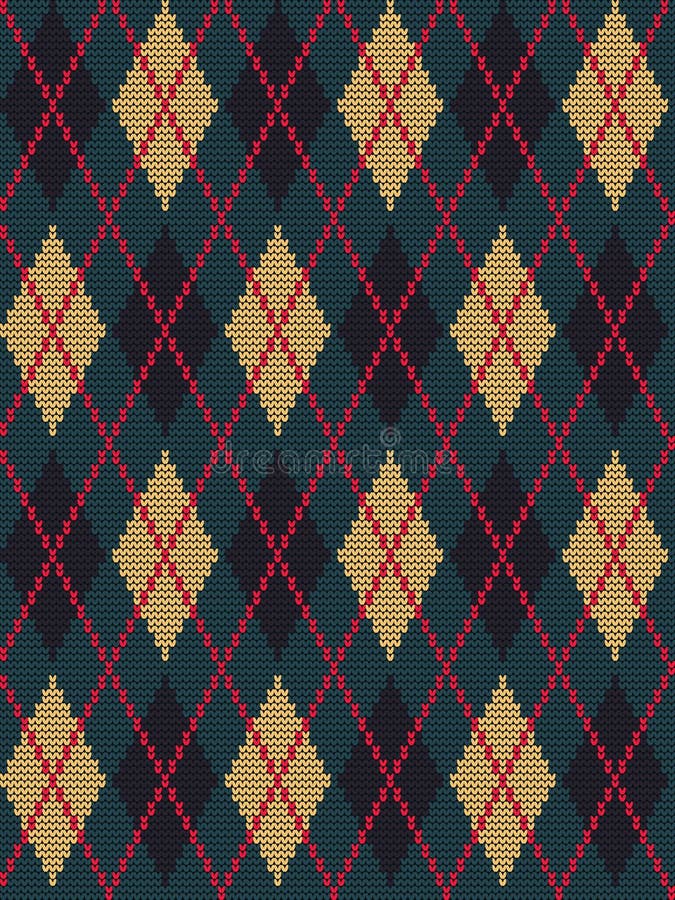 Argyle print. Seamless knitted pattern with yellow and black rhombuses on a dark green background royalty free illustration Argyle print. Seamless knitted pattern with yellow and black rhombuses on a dark green background royalty free illustration