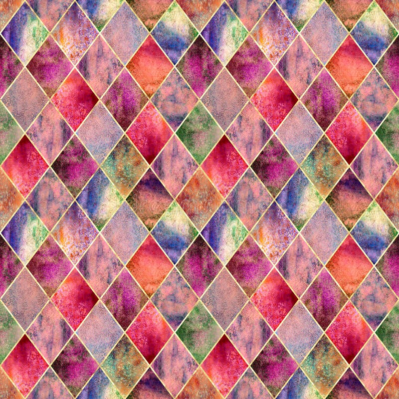 Watercolor argyle abstract geometric plaid seamless pattern. Watercolour hand drawn bright colorful texture background. Textured print for textile, wallpaper, wrapping. Stained glass window. Watercolor argyle abstract geometric plaid seamless pattern. Watercolour hand drawn bright colorful texture background. Textured print for textile, wallpaper, wrapping. Stained glass window