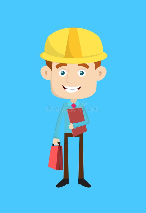 Arhitect constructor mecanic în picioare cu dosar și servietă royalty free illustration