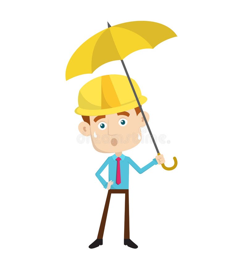 Arhitect constructor mecanic în picioare cu umbrelă stock illustration
