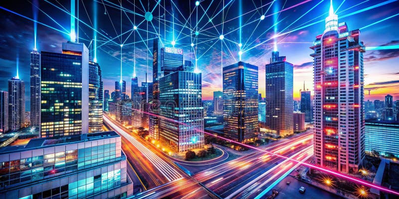 Arhitectura de război informatic un peisaj informatic futurist care reflectă convergența fluxurilor de date privind conflictele di stock illustration