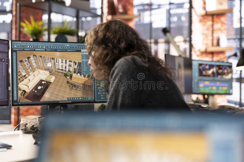 Arhitectural professional utilizează software CAD pentru a crea un plan de planșeu stock photo