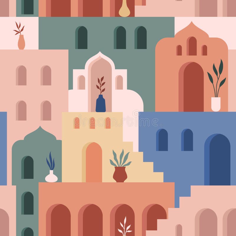 Arhitectură abstractă. construcție geometrică minimalistă forme fără sudură, tipar, pe străzile orientale marocane boemiene royalty free illustration
