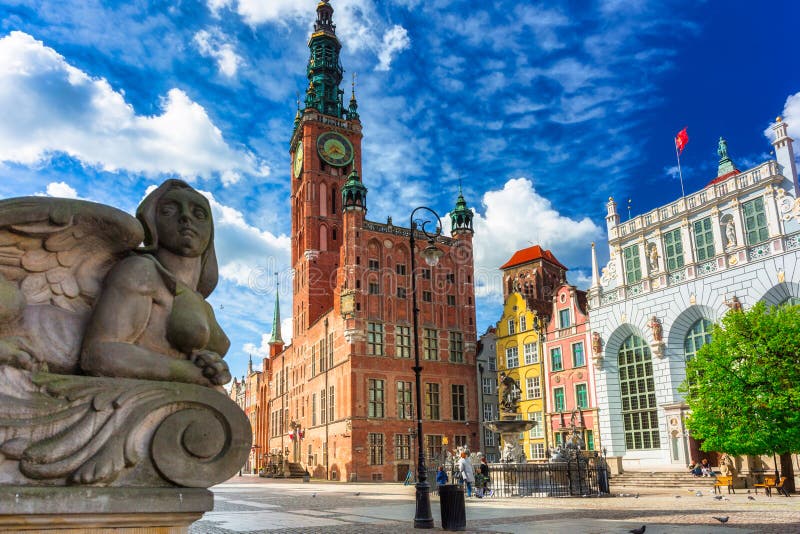 Arhitectură frumoasă a orașului vechi din Gdansk cu Polonia Primăriei royalty free stock photography