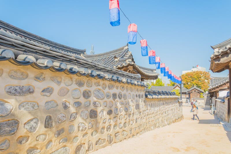 Arhitectură frumoasă în satul Namsangol hanok royalty free stock photo