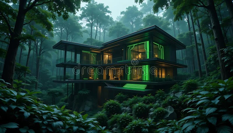 Arhitectură modernă cuibărit adânc într-o pădure verde luxoasă vector illustration