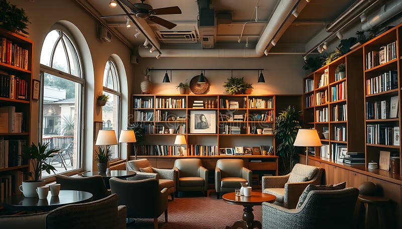 Aria di lettura tiepida in una libreria compatta illustrazione vettoriale