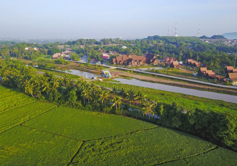 Arial View of Hang Tuah museum in Malacca from paddy field. royalty free stock images