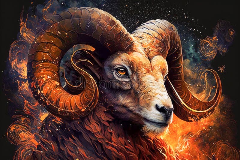 Aries Astrological Zodiac Sign Symbol Animal, Ram. on Dark Space Cloud ...