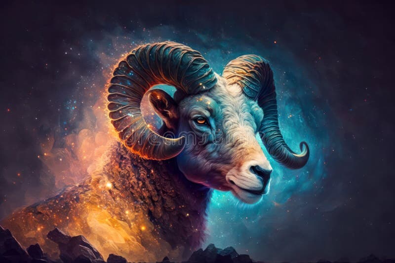 Aries Astrological Zodiac Sign Symbol Animal, Ram. on Dark Space Cloud ...