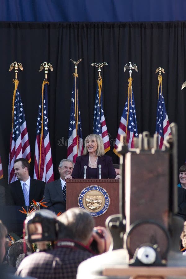 Arizona's Secretary of State, Republican Janice Brewer, sworn in at her inauguration as the new Governor of Arizona. Brewer replaces Democratic Governor Janet Napolitano who resigned to be President Barack Obama's new Secretary of Homeland Security. Brewer replaced Janet Napolitano at a time when the state faces a large budget crisis. Former Arizona state Senate President Ken Bennett replaces Brewer as Arizona's Secretary of State. Arizona's Secretary of State, Republican Janice Brewer, sworn in at her inauguration as the new Governor of Arizona. Brewer replaces Democratic Governor Janet Napolitano who resigned to be President Barack Obama's new Secretary of Homeland Security. Brewer replaced Janet Napolitano at a time when the state faces a large budget crisis. Former Arizona state Senate President Ken Bennett replaces Brewer as Arizona's Secretary of State.