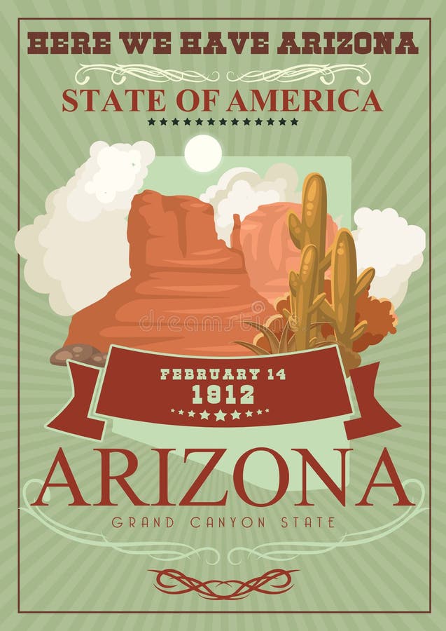 Arizona podróży amerykański sztandar Plakat w rocznika stylu royalty ilustracja Arizona podróży amerykański sztandar Plakat w rocznika stylu royalty ilustracja