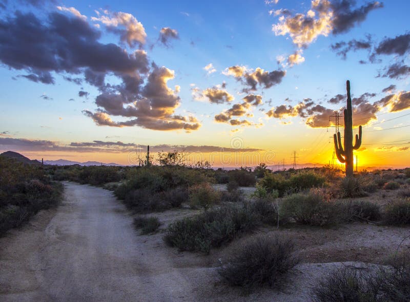 Stunning Arizona sunset along hiking trail in Scottsdale, AZ royalty free stock image Stunning Arizona sunset along hiking trail in Scottsdale, AZ royalty free stock image