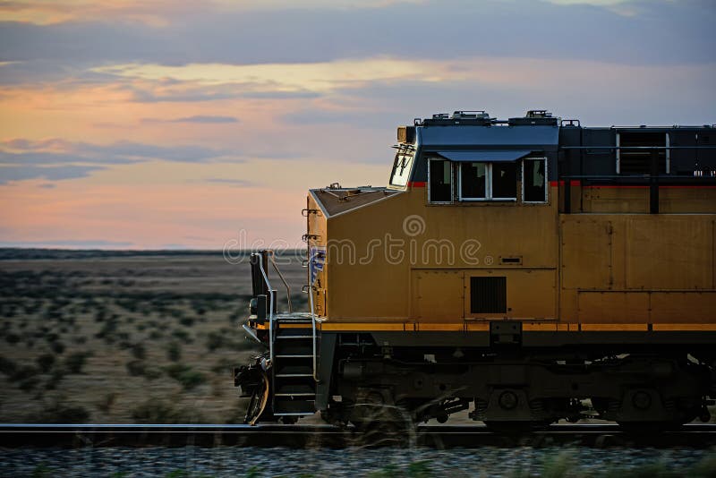 Arizona, USA - May, 2020: American train in the desert. Business and cargo transportation by rail.