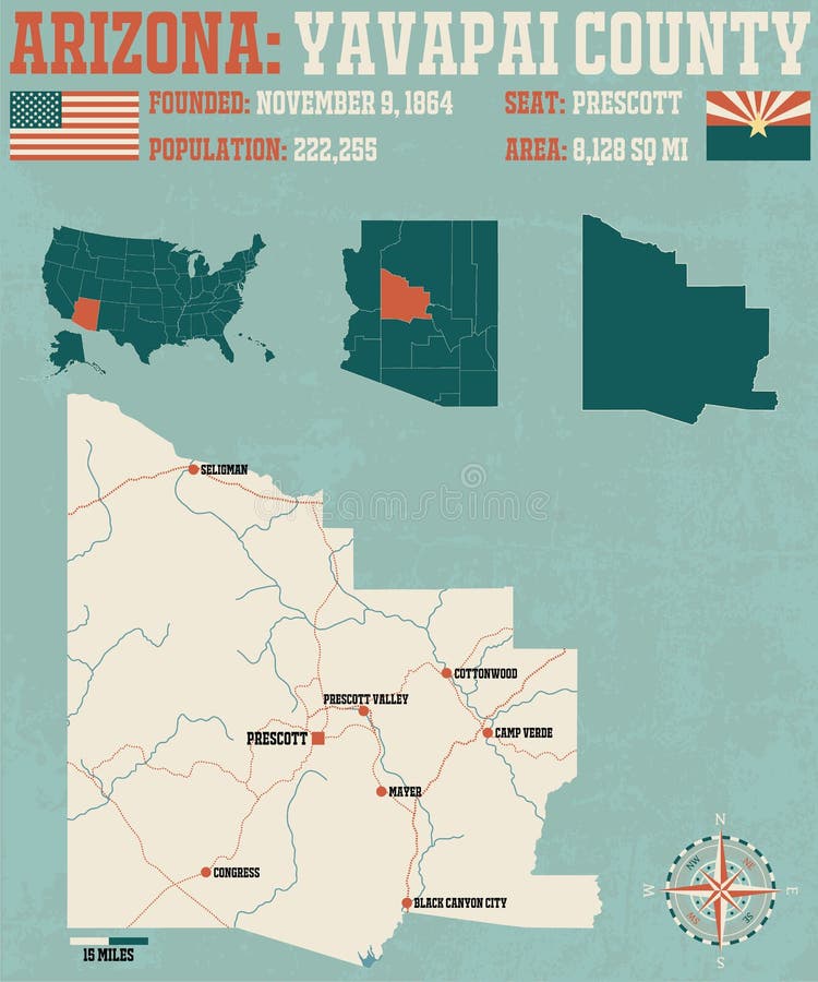 Map of Yavapai County in Arizona, USA. Stock Vector - Illustration of ...