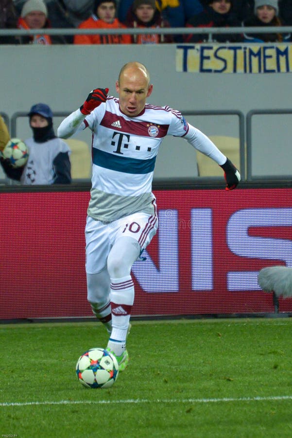 Arjen robben Dopasowanie między FC Shakhtar vs FC Bayern mistrz ligii zdjęcia stock