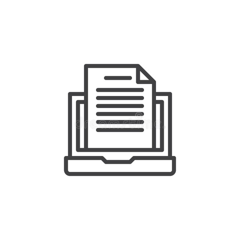 Ark av papper med artikeln på bärbar datorskärmlinjen symbol vektor illustrationer