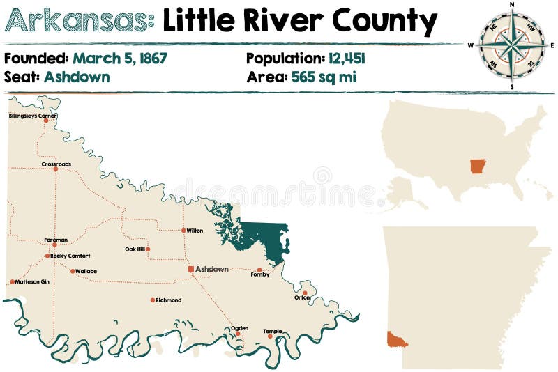 Arkansas, Little River County Map Stock Vector Illustration of