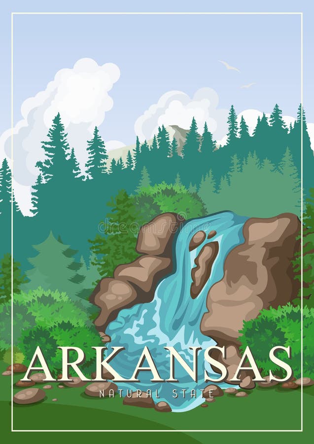 Arkansas podróży amerykański sztandar Plakat z krajobrazami ilustracja wektor Arkansas podróży amerykański sztandar Plakat z krajobrazami ilustracja wektor