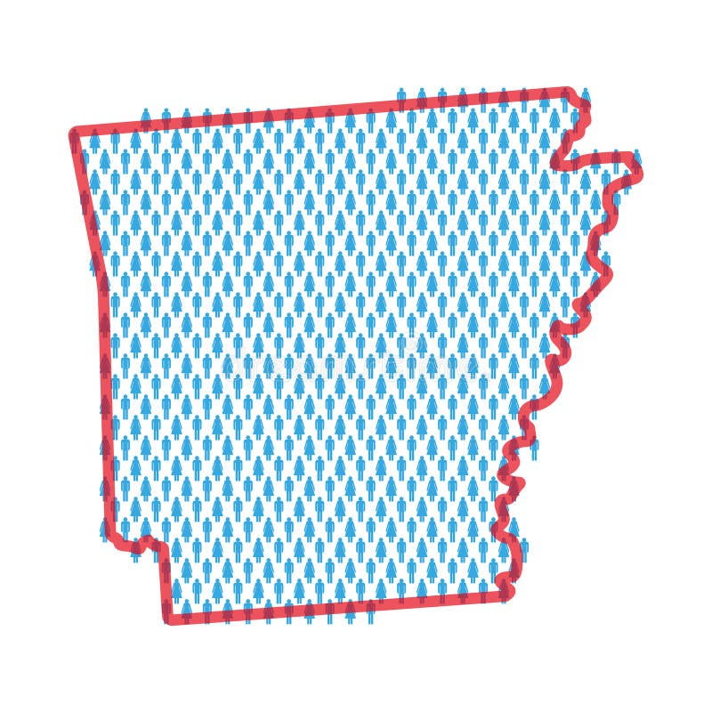 Arkansas Population Map. Stick Figures People Map. Pattern of Men and Women. Flat Vector