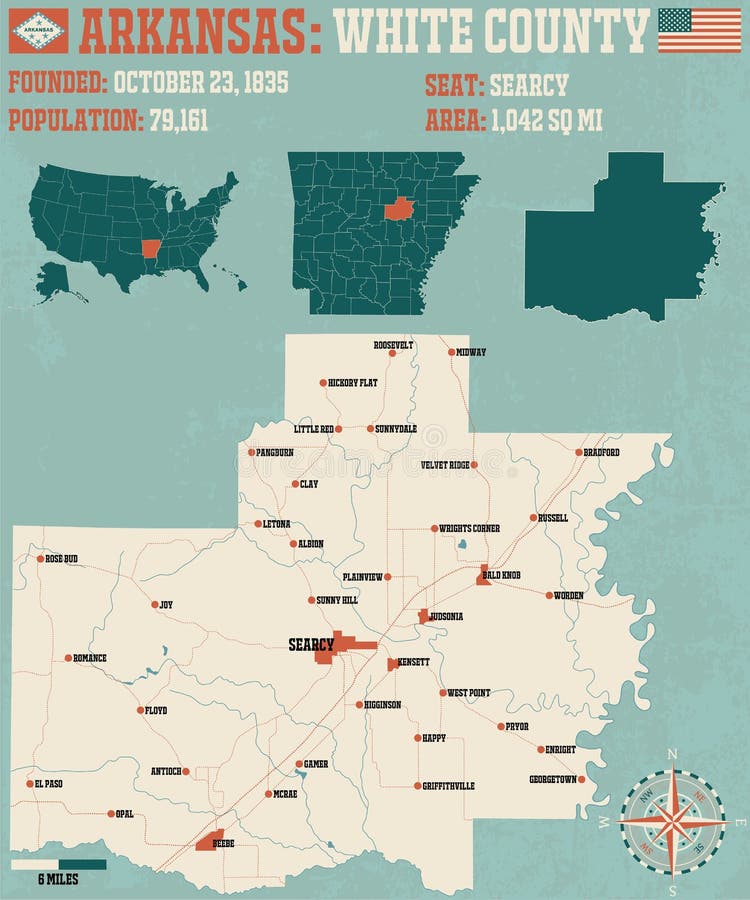 Arkansas White county map stock vector. Illustration of vintage 88614885