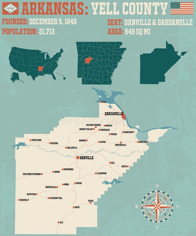 Arkansas Yell county map stock vector. Illustration of states 88614810