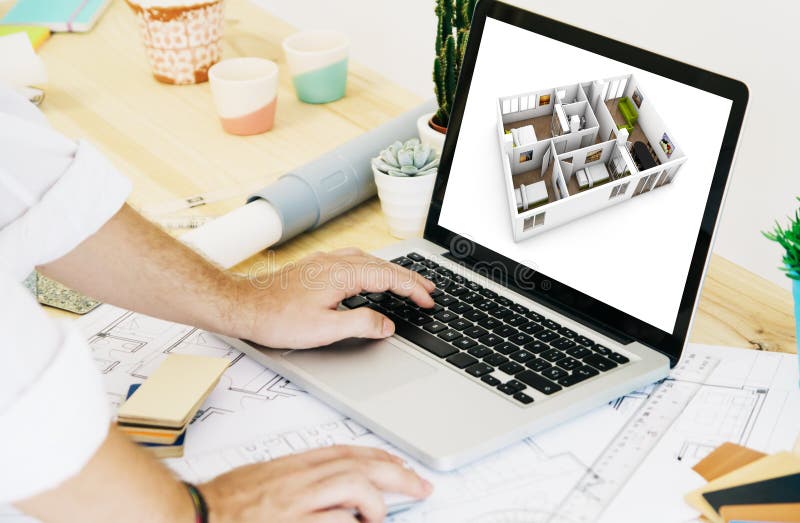 arkitekt som arbetar med bärbara datorn CAD arkivfoton arkitekt som arbetar med bärbara datorn CAD arkivfoton