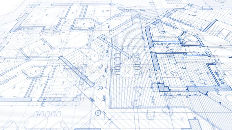 Arkitekturdesign: ritningplan - illustration av en planändring stock illustrationer