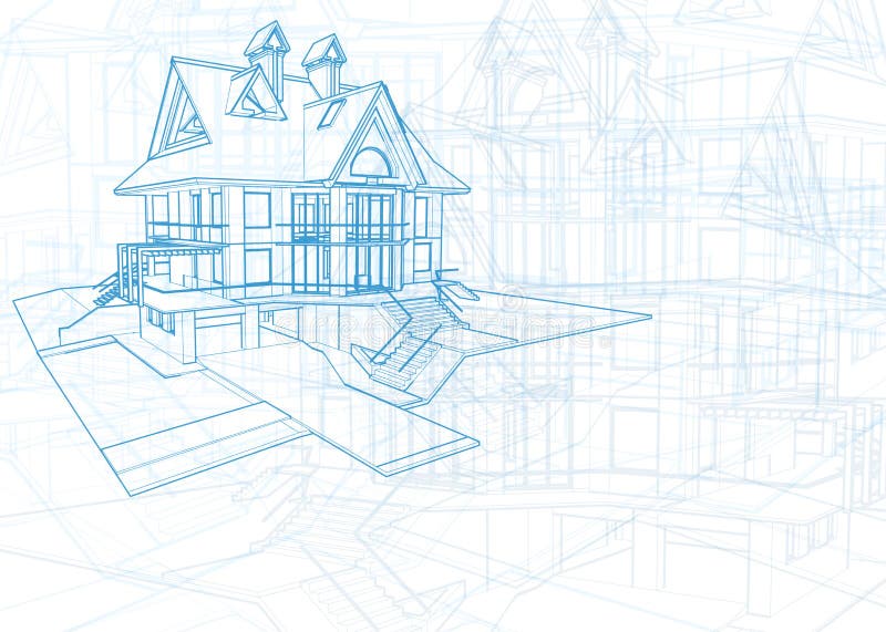 Arkitekturritning - hus royaltyfri illustrationer