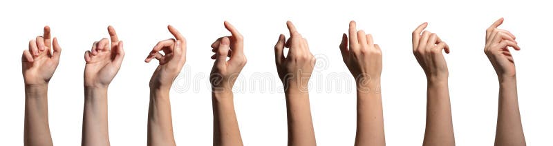 Arm and hand pointing series, indicating a choice or action. Female person using index finger to royalty free stock image